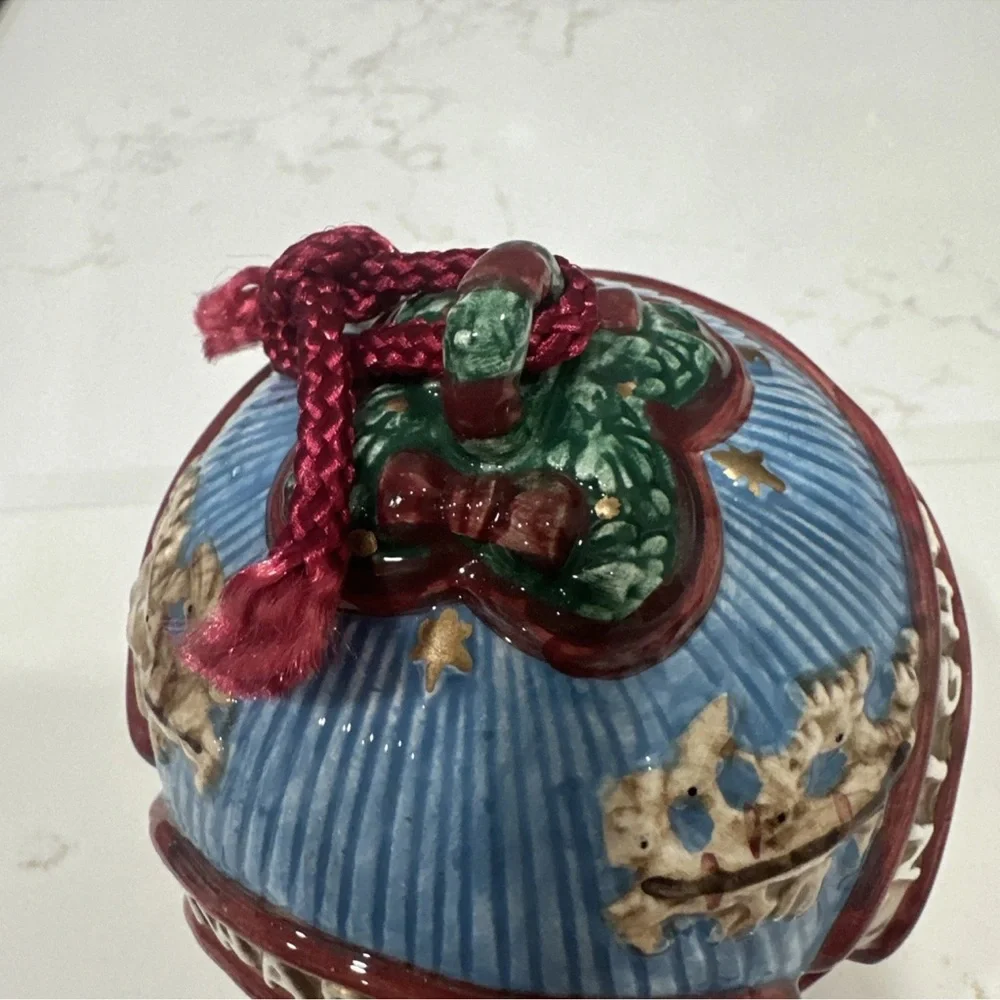 Vintage Fitz and Floyd Hand Painted Christmas Pomander diffuser Ball Ornament